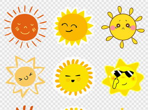 卡通手绘线条可爱太阳表情笑脸海报素材背景图片png