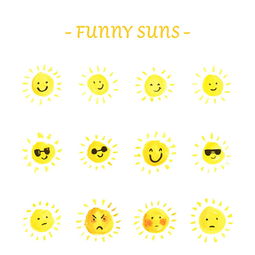 手绘趣味太阳表情矢量