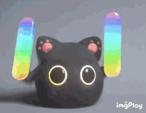 黑猫打call弹力果冻小煤球挥舞荧光棒表情包