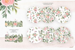 火烈鸟与鲜花矢量水彩插画watercolorflamingoflowers