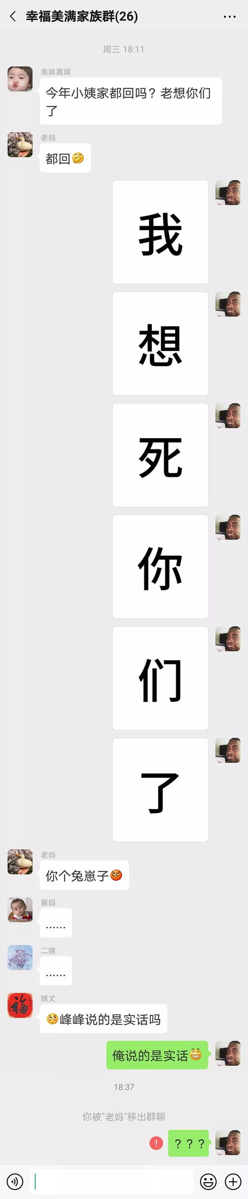 在家族群发了一个表情包结果被我妈踢出群聊